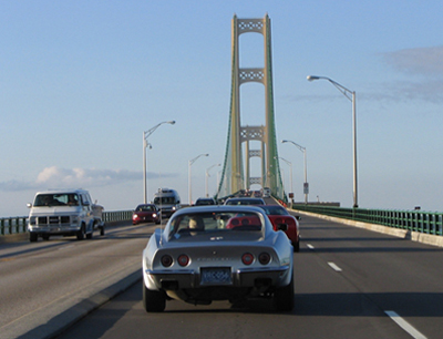 Robert Ribar crossing the Mackinac Bridge during Corvette Crossroads in 2008