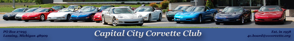 Corvettes owned by CCCC members parked in front of the National Corvette Musuem in Bowling Green, Kentucky.