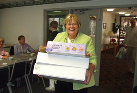 Sandy with some of the desserts for Bingo at Tamarack.