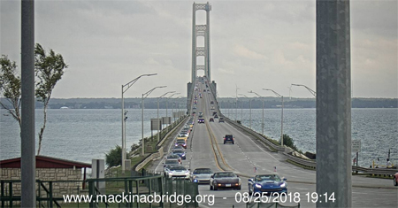 CCCC leading the parade over the Mackinac Bridge